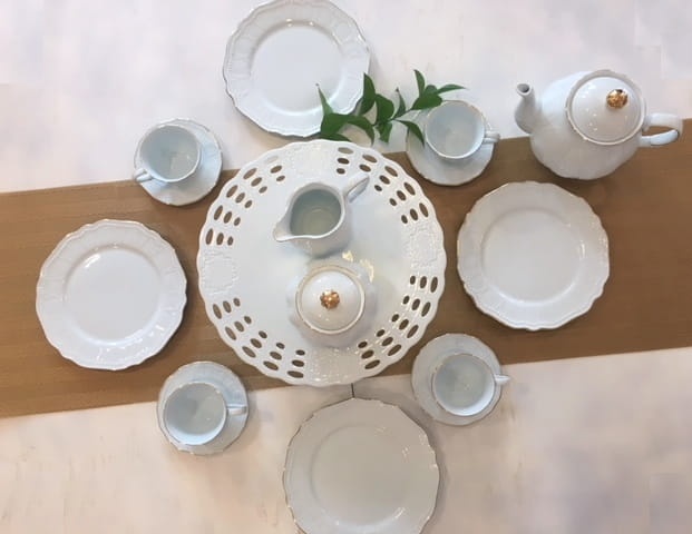 błękitny serwis herbaciany porcelana