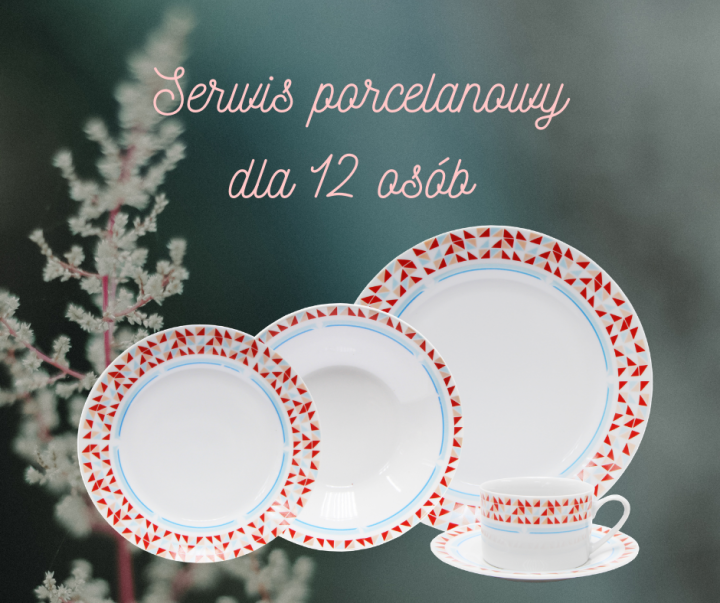 Zastawa z porcelany z czerwonym wzorem