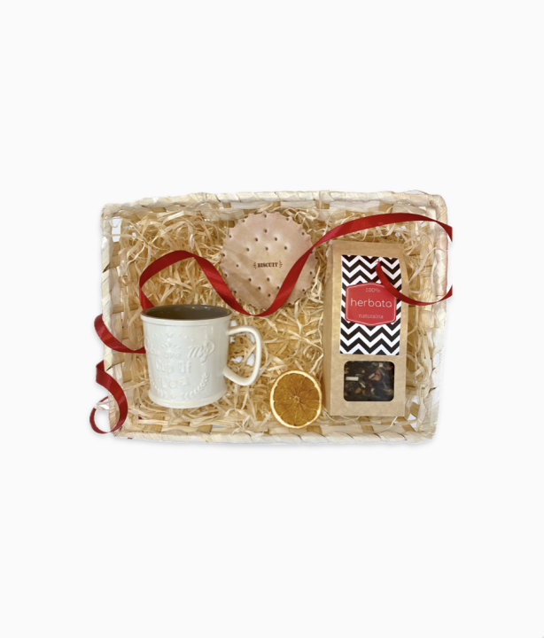 Kosz swiąteczny kubek, herbata