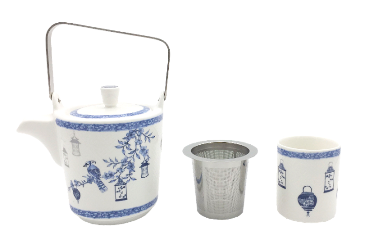 Czajnik do herbaty komplet z kubkami, porcelanowe