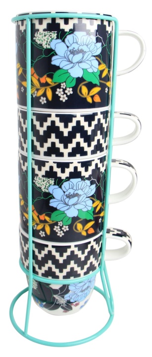 Duże kubki na stojaku czarne kwiaty