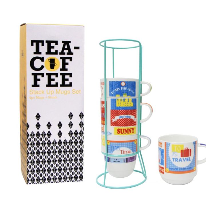 Komplet kubków z porcelany stojak