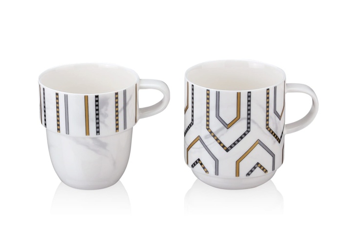 komplet kubków z porcelany Art deco marble