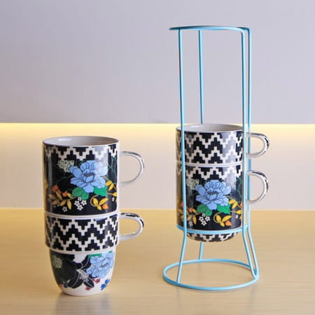 Duże kubki komplet porcelanowy ze stojaczkiem